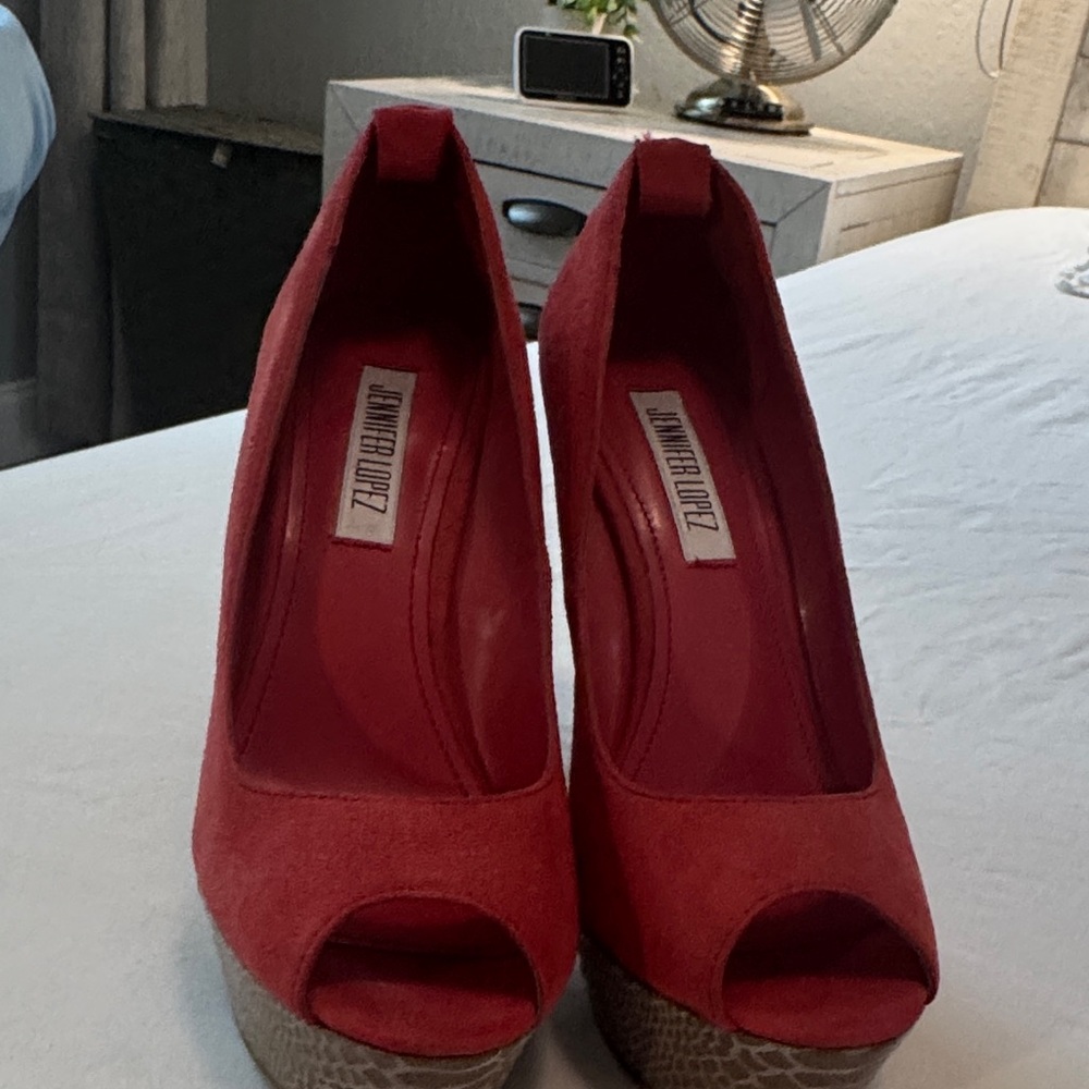 Jennifer Lopez Red Peep Toe Platform Heels
